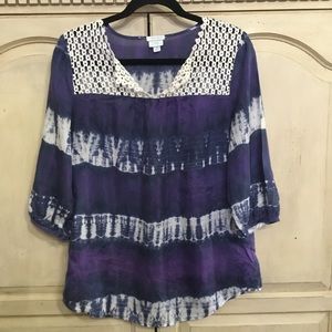 Calypso Women’s Purple White Tie-Dye 100% Silk Blouse Size M EUC